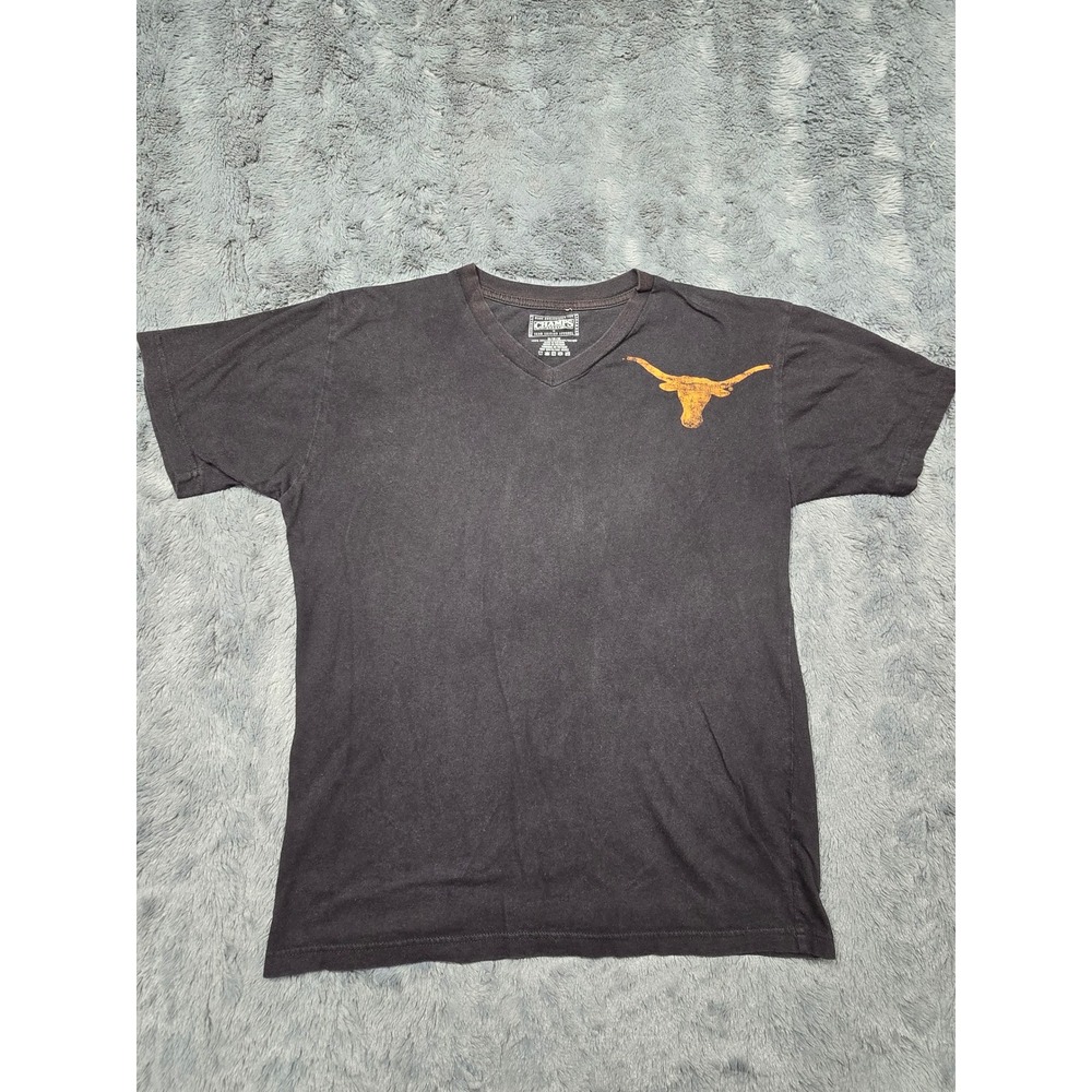 Champs Sports Texas Longhorns Mens Medium‎ Black V-Neck T-Shirt Cotton NCAA Logo